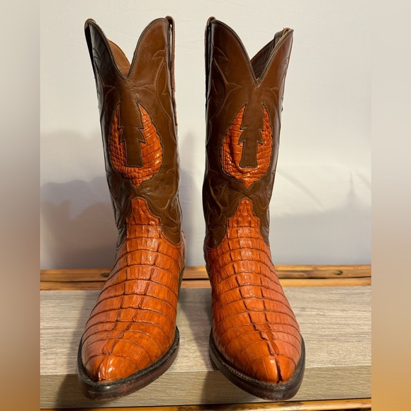 Men’s Black Jack Cowboy Boots Phoenix Inlay Alligator Hornback Size 7 EE Cognac - Picture 5 of 16
